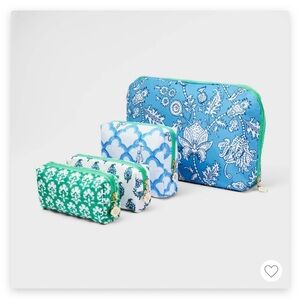 Roller Rabbit Blue & Green Printed Zip Pouch Set